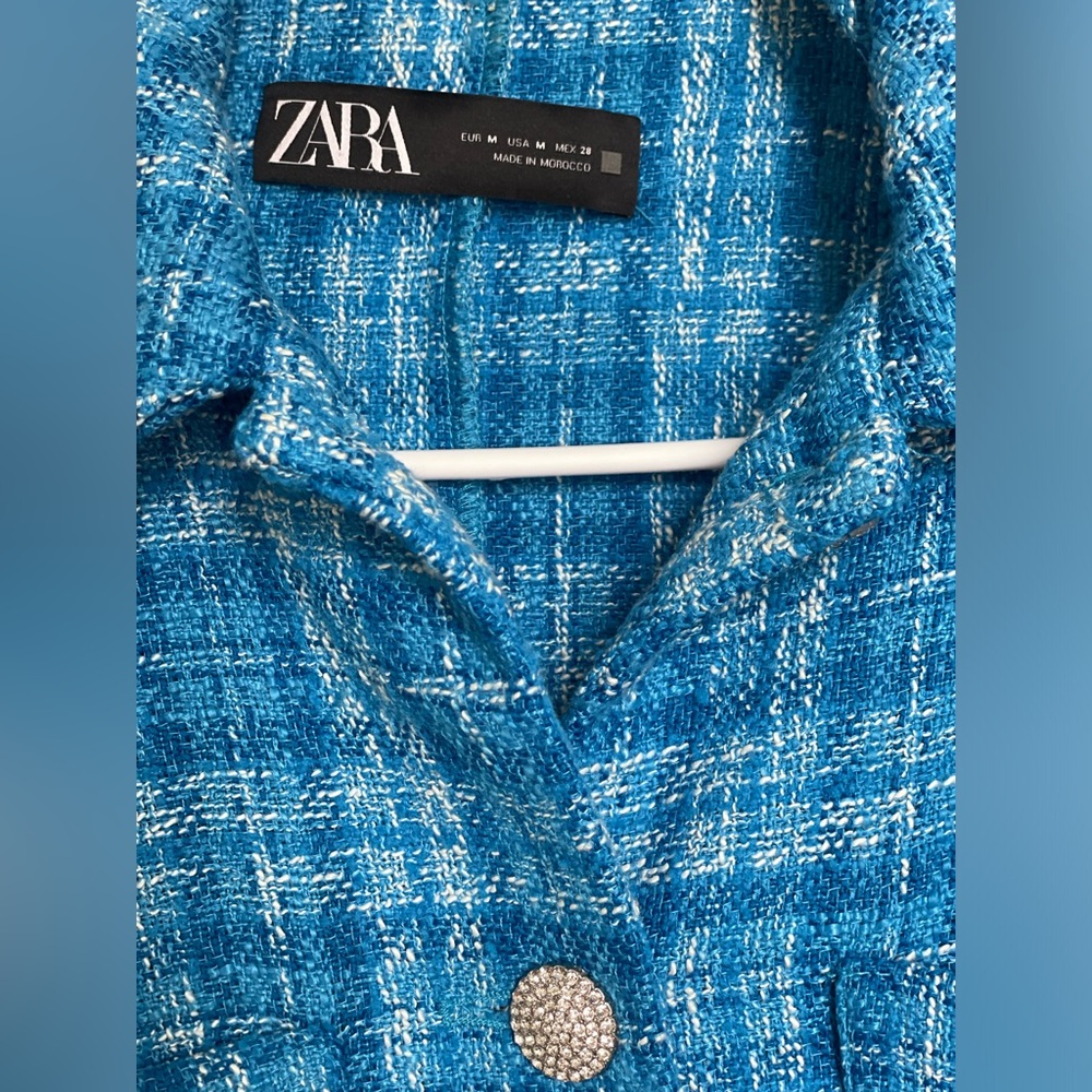 Zara Blue Tweed Blazer Jacket - Picture 2 of 5